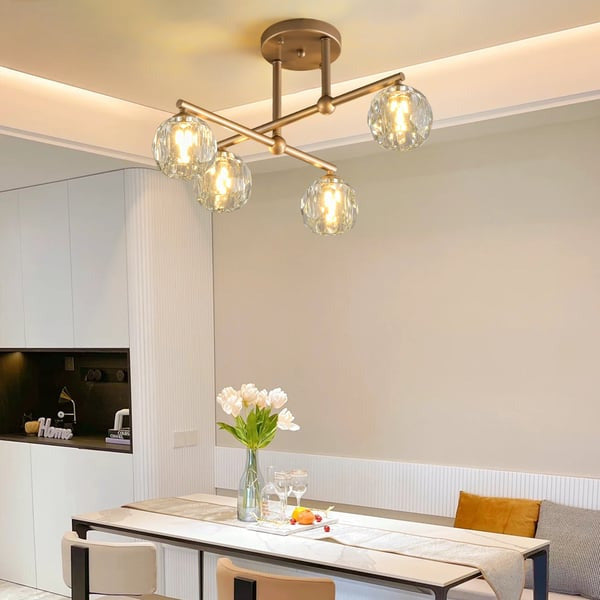 Semi-Flush Mount Gold Crystal High Ceiling Chandelier