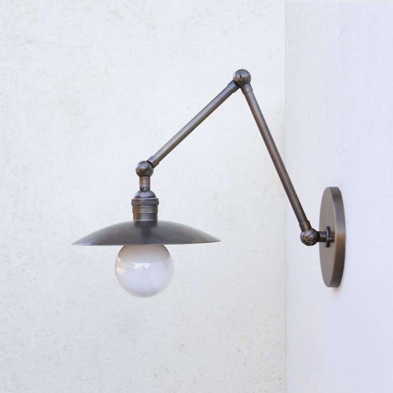 Brass Swivels Adjustable 8" Wide Brass Round Shade Sconce