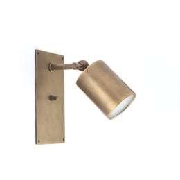 Adjustable Brass Wall Spotlight with Rectangular Backplate