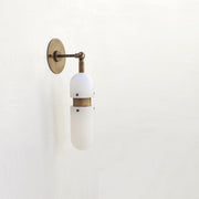 Alabaster Cylinder Wall Sconce with Brass Arm