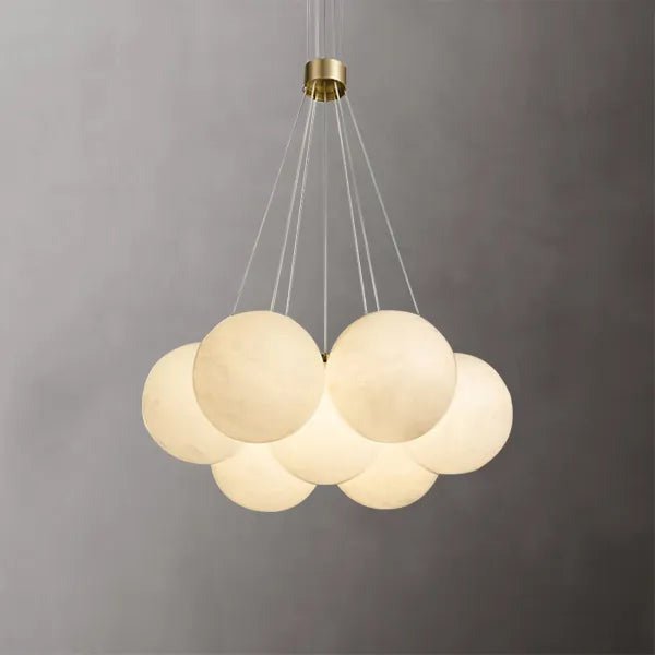 Craft Alabaster Brass And Opal Globe Marble Chandelier