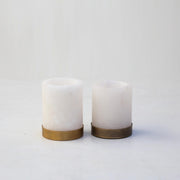 Alabaster Stone Tealight Candle Holder with Brass Base