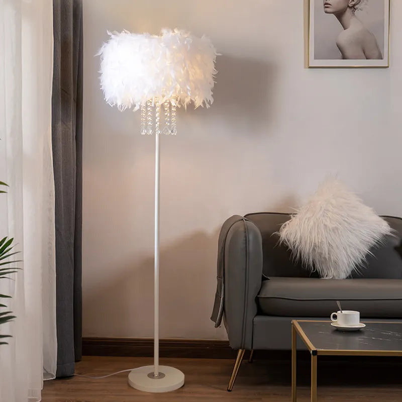 Art Deco Feather Shade Plug In Light Fixture Floor Lamps For Bedroom