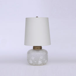 Art Deco Table Lamp with Sand-Blasted Floral Glass Base