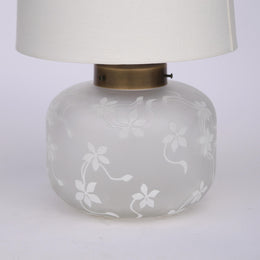 Art Deco Table Lamp with Sand-Blasted Floral Glass Base