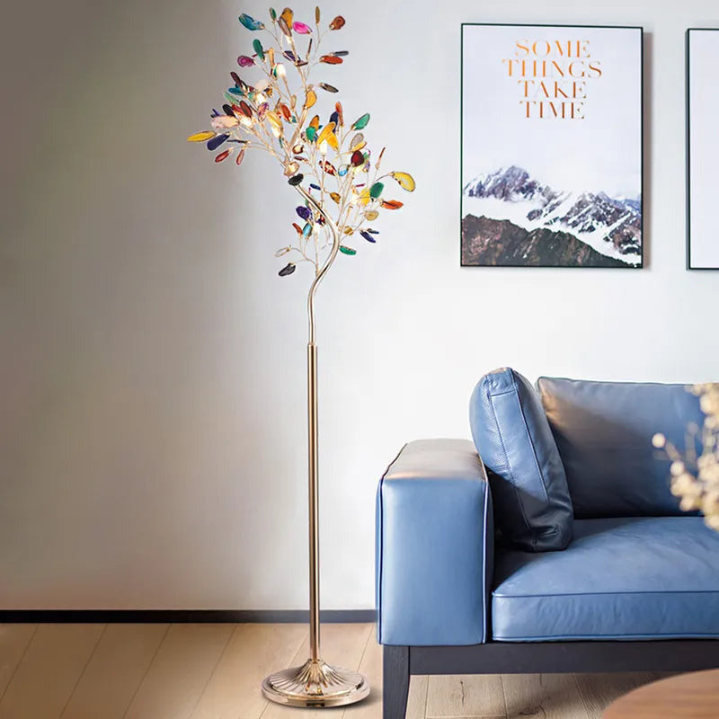 Stunning Gold Art Deco Color Agate Tree Floor Lamp