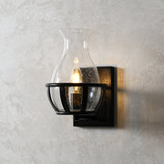 Black Bracket Clear Glass Single Candelabra Rustic Wall Sconce