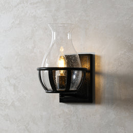Black Bracket Clear Glass Single Candelabra Rustic Wall Sconce