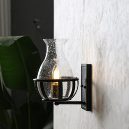 Black Bracket Clear Glass Single Candelabra Rustic Wall Sconce