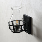 Black Bracket Clear Glass Single Candelabra Rustic Wall Sconce