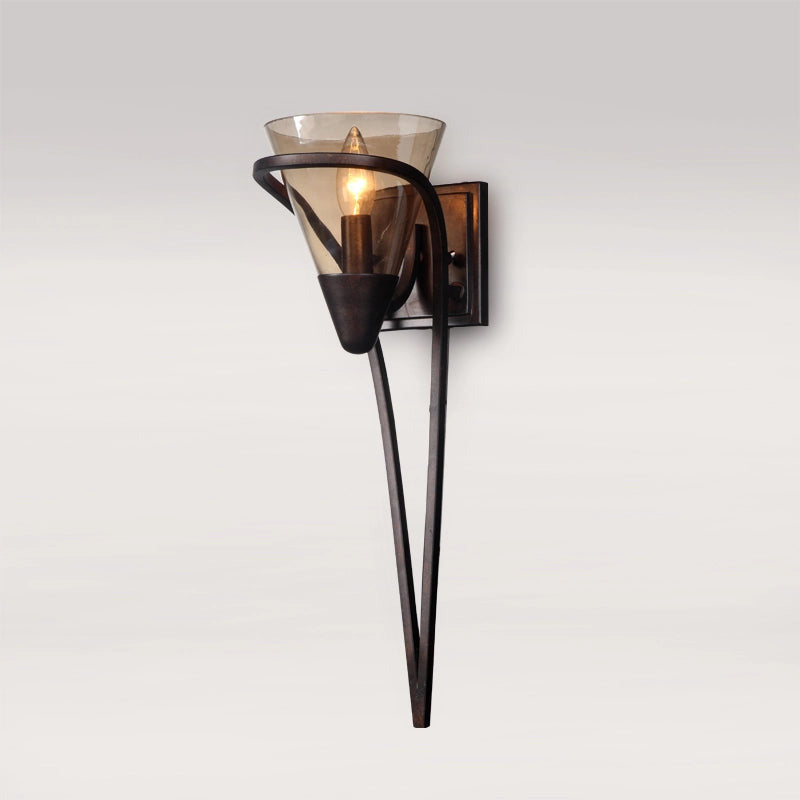 black-one-light-wall-sconce-with-conical-glass-shade-1