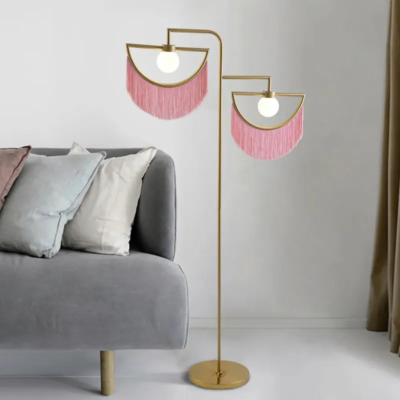 Pink Wink Gold 2-Light Opal Glass Shade Boho Floor Lamp