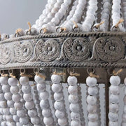 Boho White Beads Round Wood Chandelier