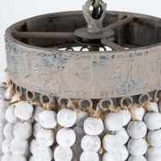 Boho White Beads Round Wood Chandelier