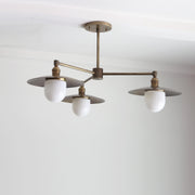 Brass Chandelier with Opal Glass Shades