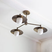 Brass Chandelier with Opal Glass Shades