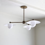 Brass Chandelier with Opal Glass Shades