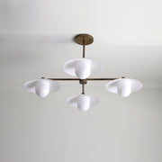 Brass Chandelier with Opal Glass Shades
