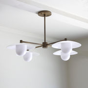 Brass Chandelier with Opal Glass Shades