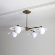 Brass Chandelier with Opal Glass Shades
