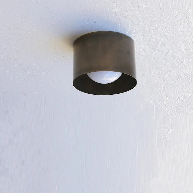 Modern Brass Cylinder Ceiling Spot Light With Opal Glass Lampshade