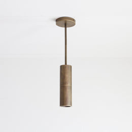 Brass Cylinder Ceiling Spotlight on Drop-Down Arm