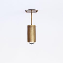 Brass Cylinder Ceiling Spotlight with Straight Drop Arm