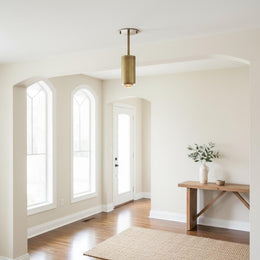 Brass Cylinder Ceiling Spotlight with Straight Drop Arm