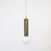 Brass Cylinder Pendant Light with Opal Glass Globe