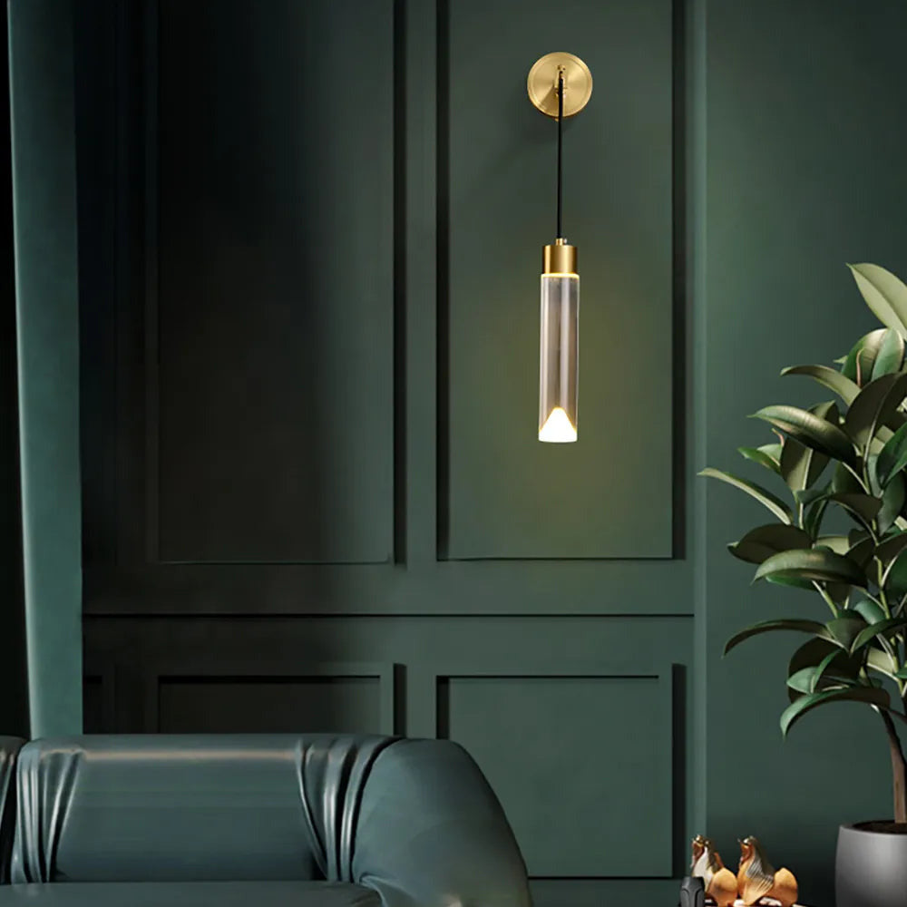 Brass Clear Crystal Shade Cylinder Modern Wall Lighting
