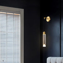 Brass Clear Crystal Shade Cylinder Modern Wall Lighting