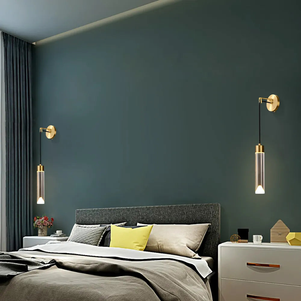 Brass Clear Crystal Shade Cylinder Modern Wall Lighting
