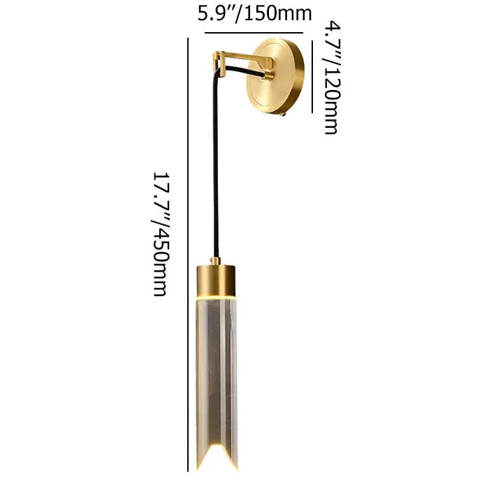 Brass Clear Crystal Shade Cylinder Modern Wall Lighting