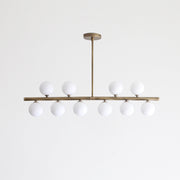 Brass Linear Chandelier with Ribbed Opal Globes
