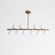 Brass Linear Chandelier with Ribbed Opal Globes