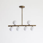 Brass Linear Chandelier with Ribbed Opal Globes