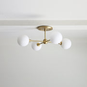 Brass Sputnik Chandelier with Opal Globes