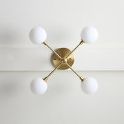 Brass Sputnik Chandelier with Opal Globes