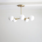 Brass Sputnik Chandelier with Opal Globes