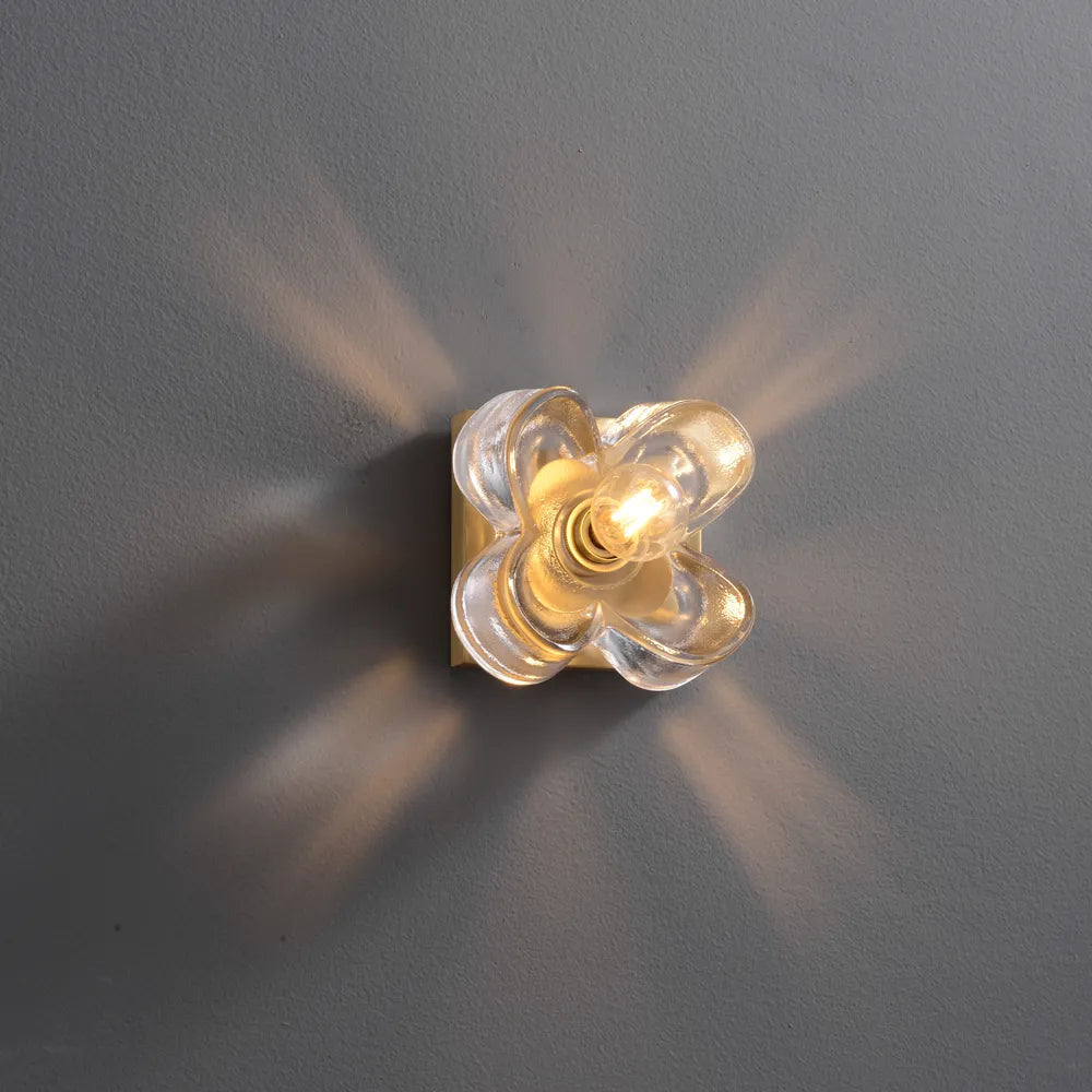 Brass And Clear Glass Floral Shade Modern Wall Lighting