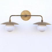Brass Wall Sconce with Saucer Shades and Opal Globes