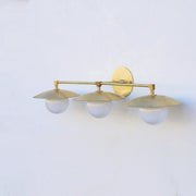 Brass Wall Sconce with Saucer Shades and Opal Globes