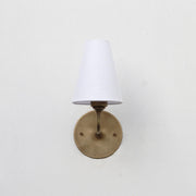 Brass Wall Sconce with Small Tapered Linen Shade