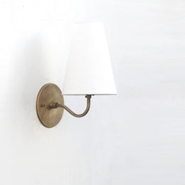 Brass Wall Sconce with Tall Tapered Linen Shade