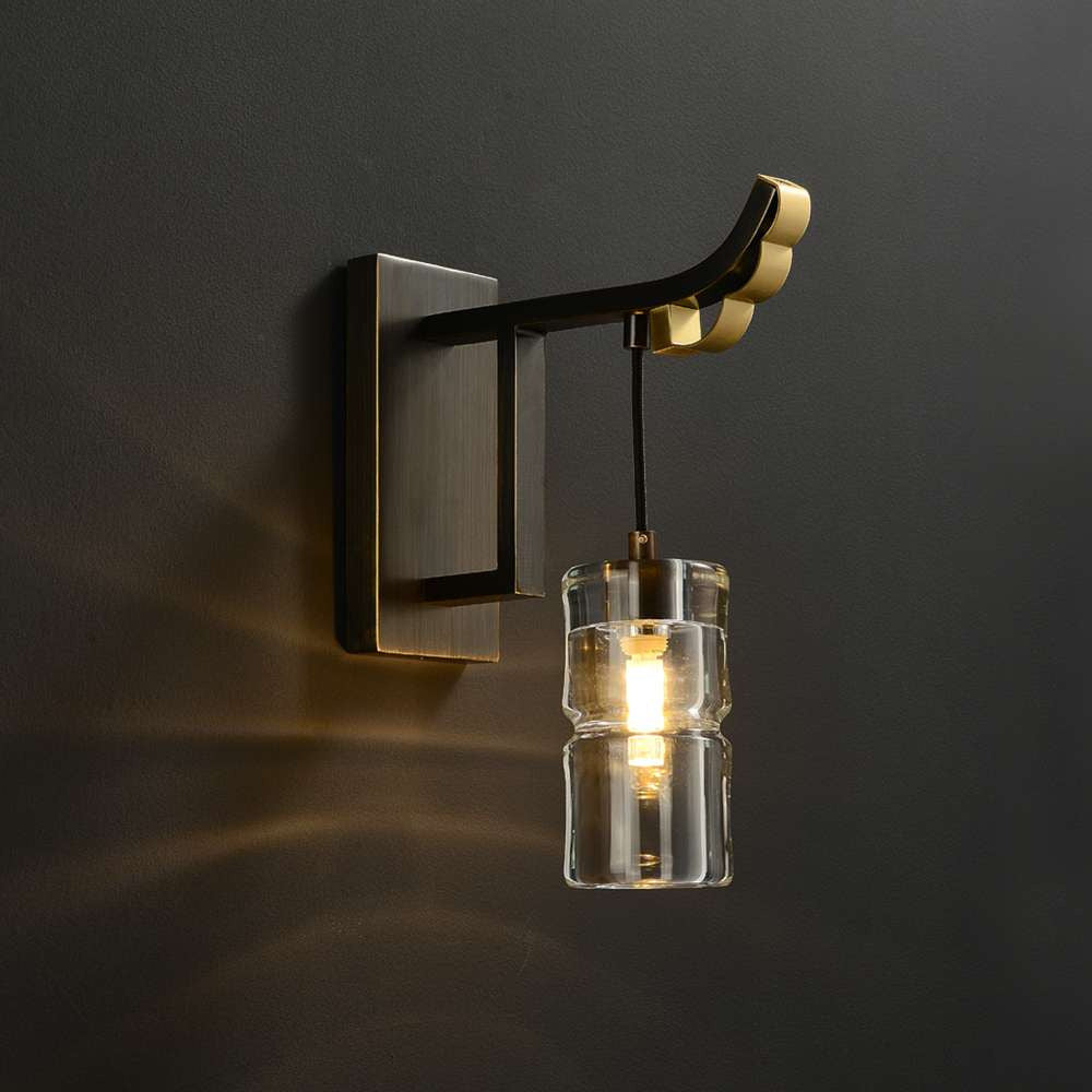 brushed-bronze-linear-wall-sconce-with-clear-glass-shade-1