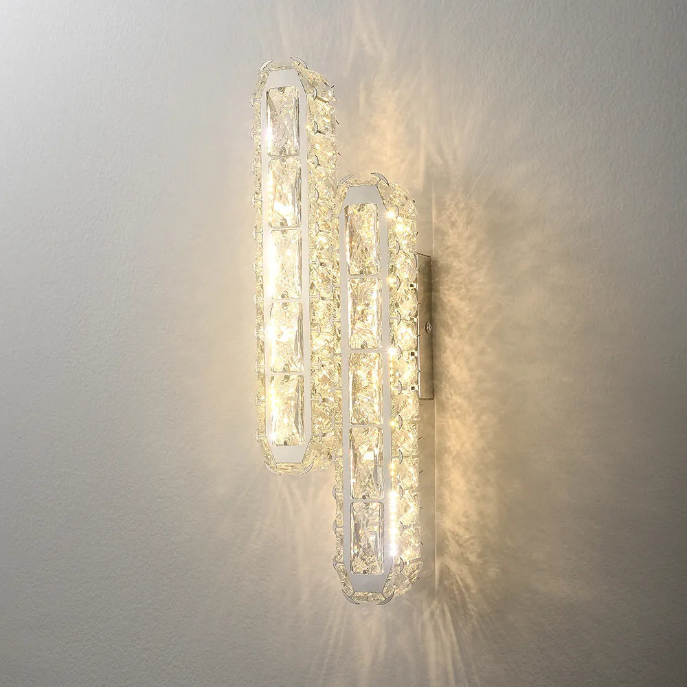 Glam Crystal Shade 2-Light Chrome LED Bedroom Wall Sconces