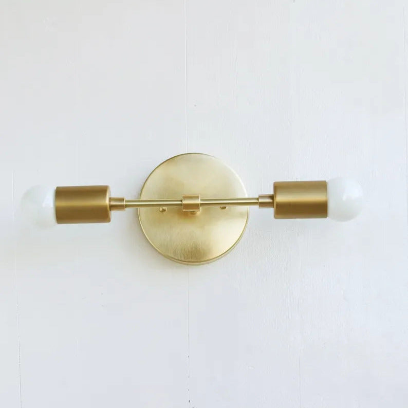 Double-Headed Modern Round Backplane Solid Brass Sconce