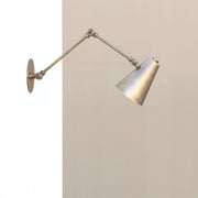 Double-Jointed Swing-Arm Brass Wall Sconce with Cone Shade