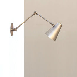 Double-Jointed Swing-Arm Brass Wall Sconce with Cone Shade