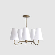 Five-Light Brass Chandelier with Linen Shades